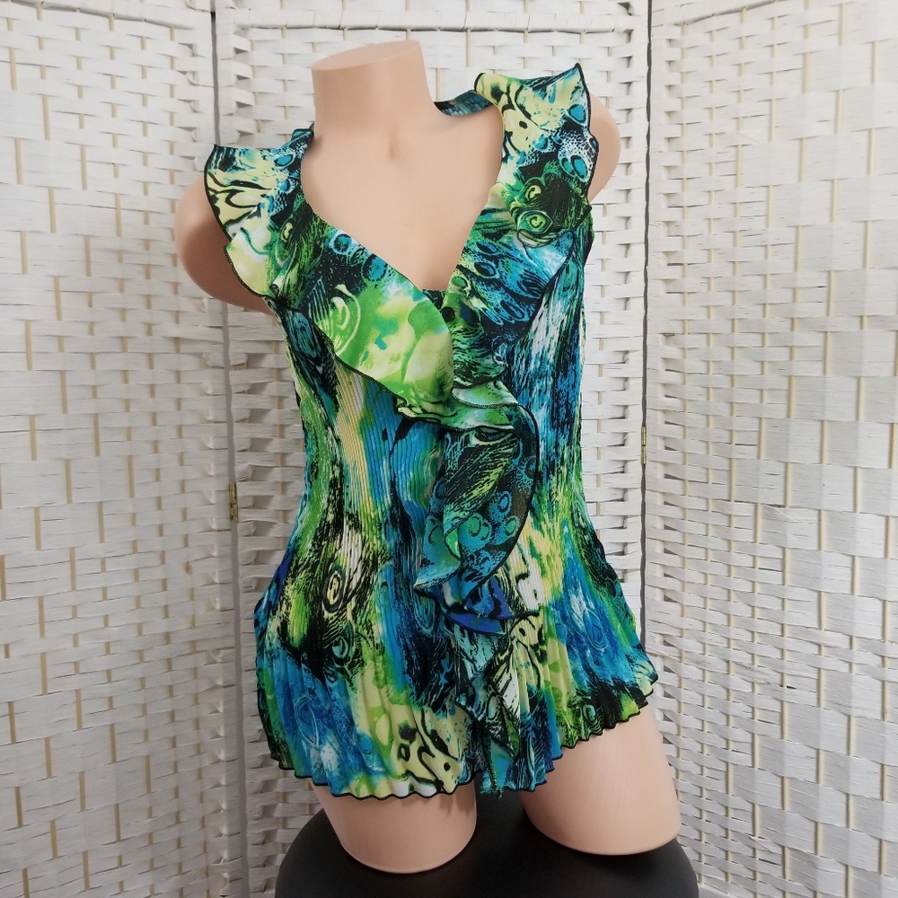 Sere Nada Ruffled Sleeveless Button Down Top L